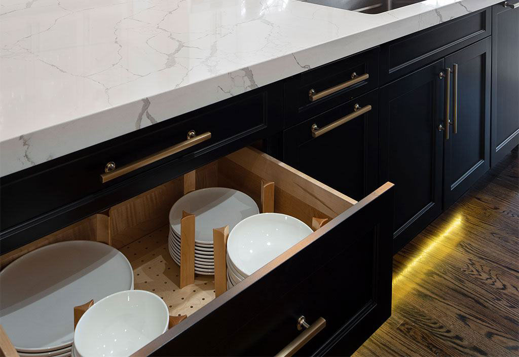 Custom drawers in quality kitchen
