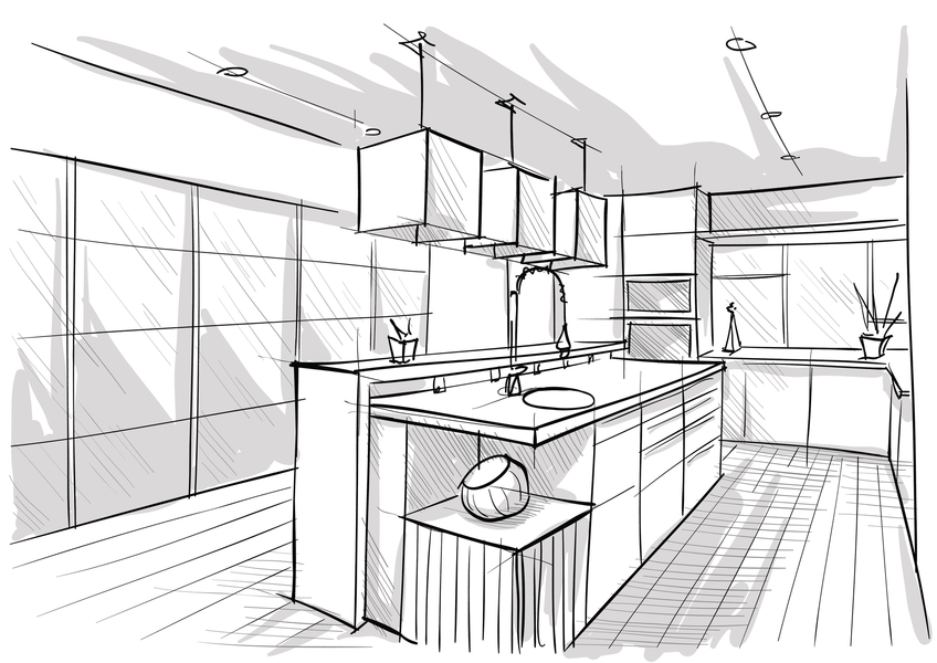 A sketch of a kitchen remodeling idea