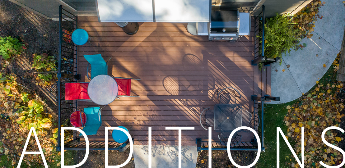 Aerial view of new deck addition on a home.