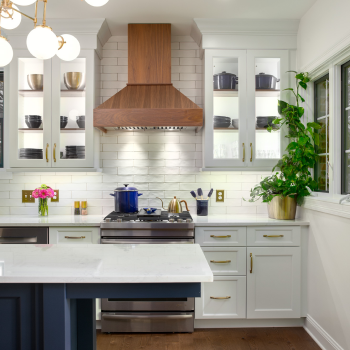 walnut, white & blue kitchen